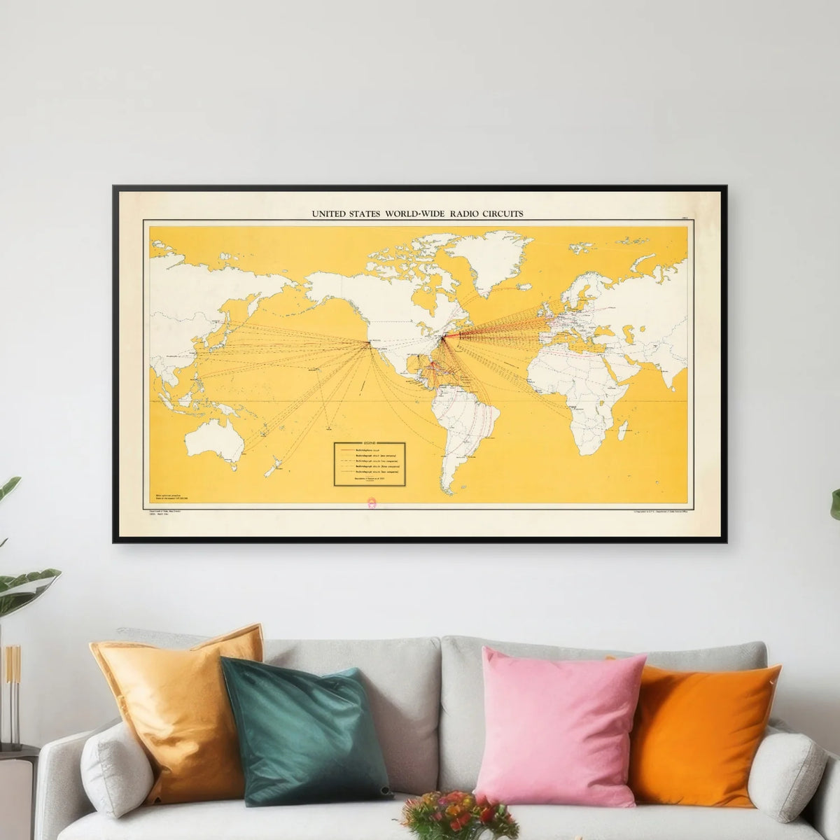United States World-Wide Radio Circuits 1947 - Kort - 120×70 cm – billede 3