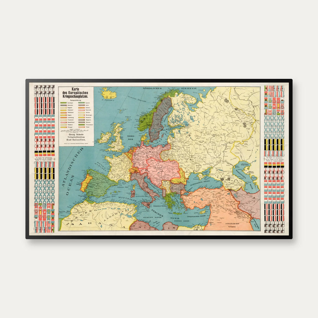 Kort over den europæiske krigsskueplads 1914 - Krigskort - 100×60 cm – billede 1