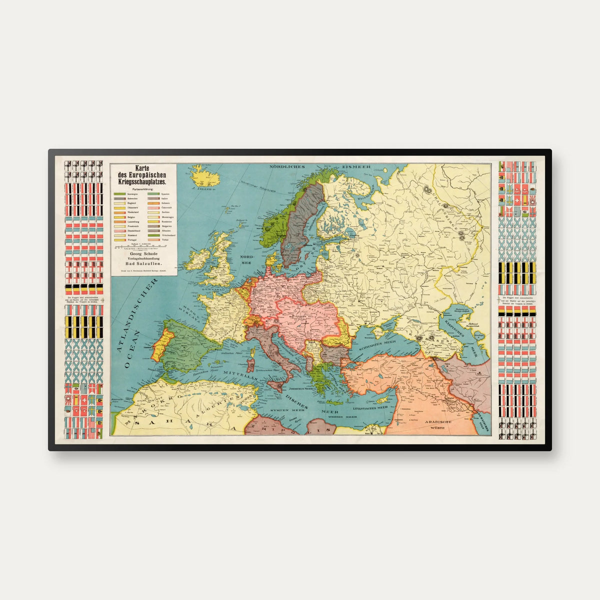 Kort over den europæiske krigsskueplads 1914 - Krigskort - 100×60 cm – billede 1