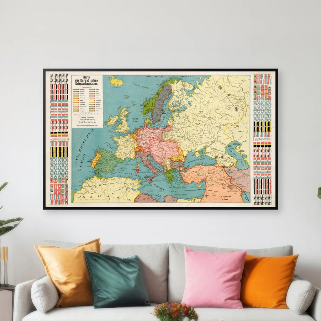 Kort over den europæiske krigsskueplads 1914 - Krigskort - 100×60 cm – billede 3