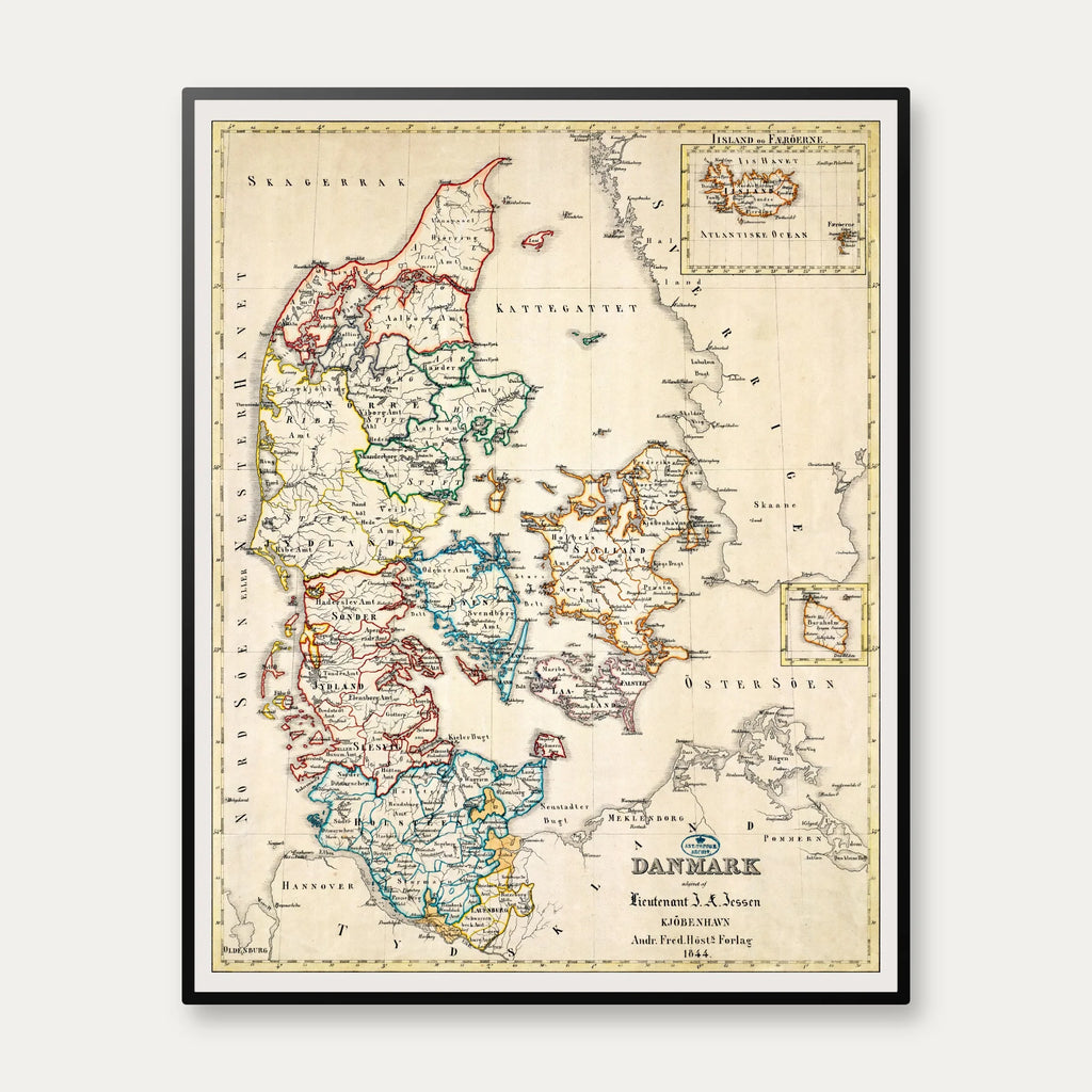 Danmark 1844 - Landkort - 50×63 cm – billede 1