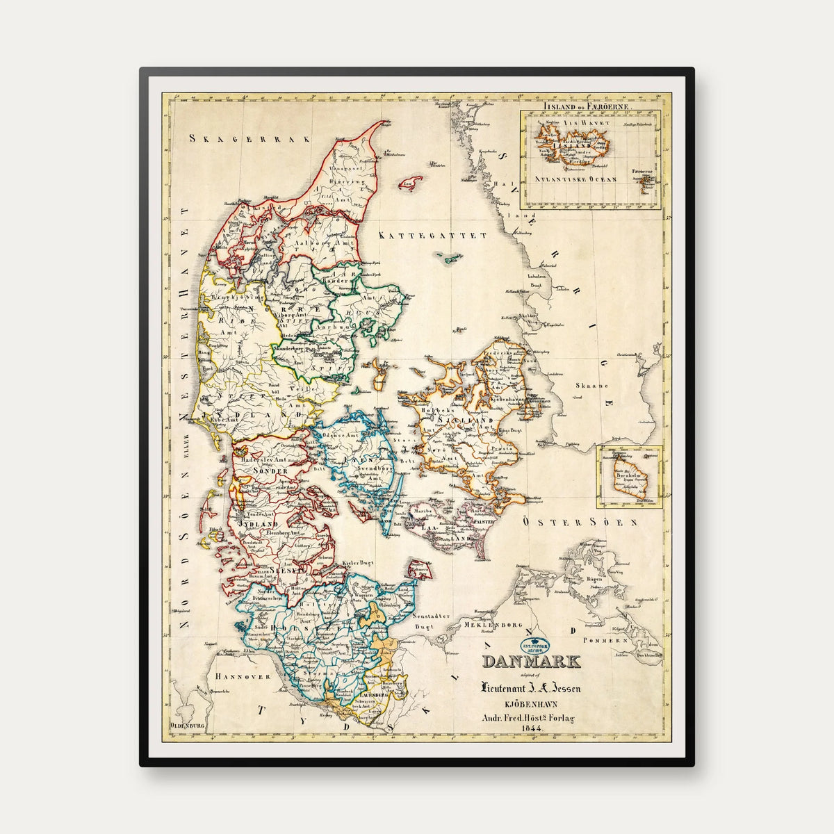 Danmark 1844 - Landkort - 50×63 cm – billede 1
