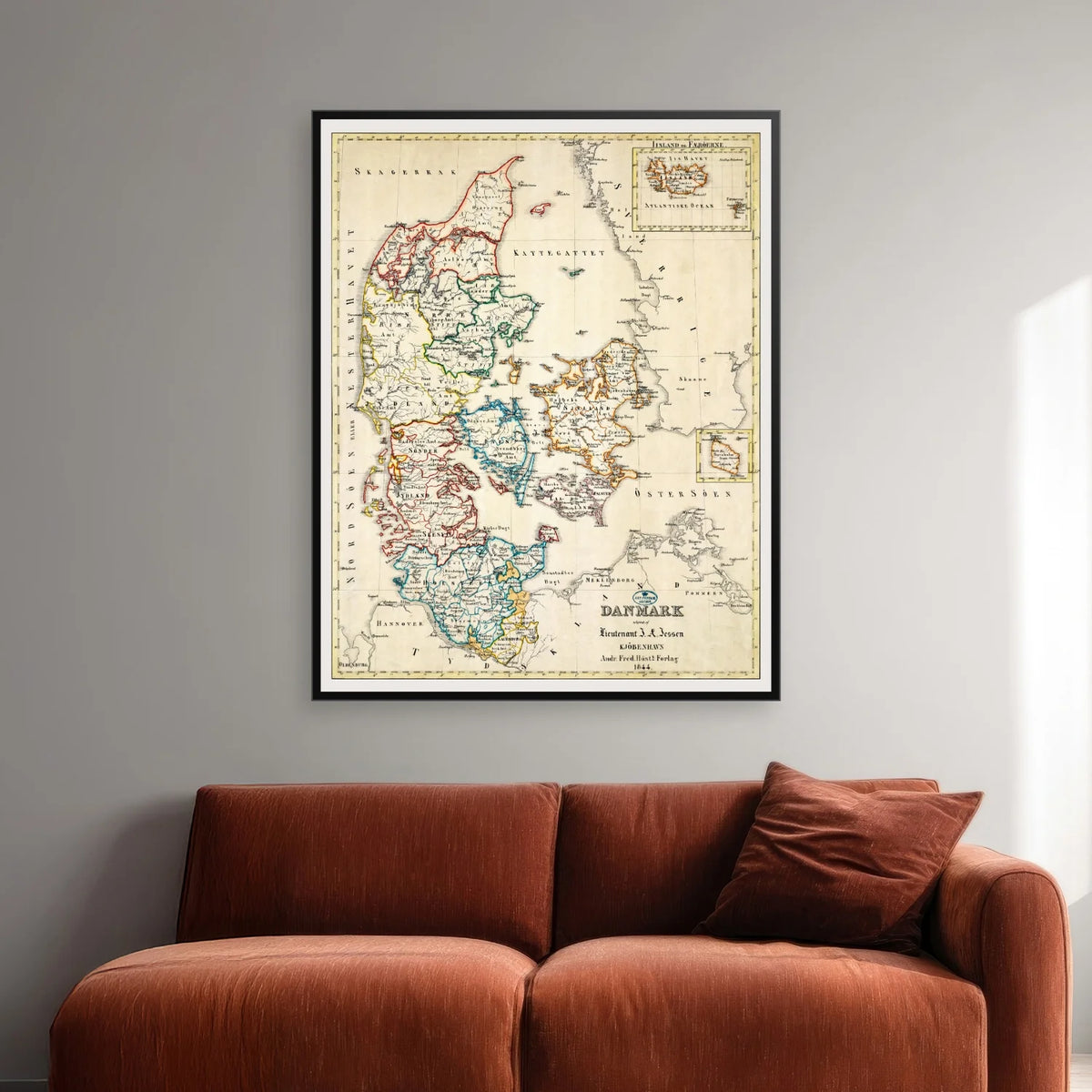Danmark 1844 - Landkort - 50×63 cm – billede 2