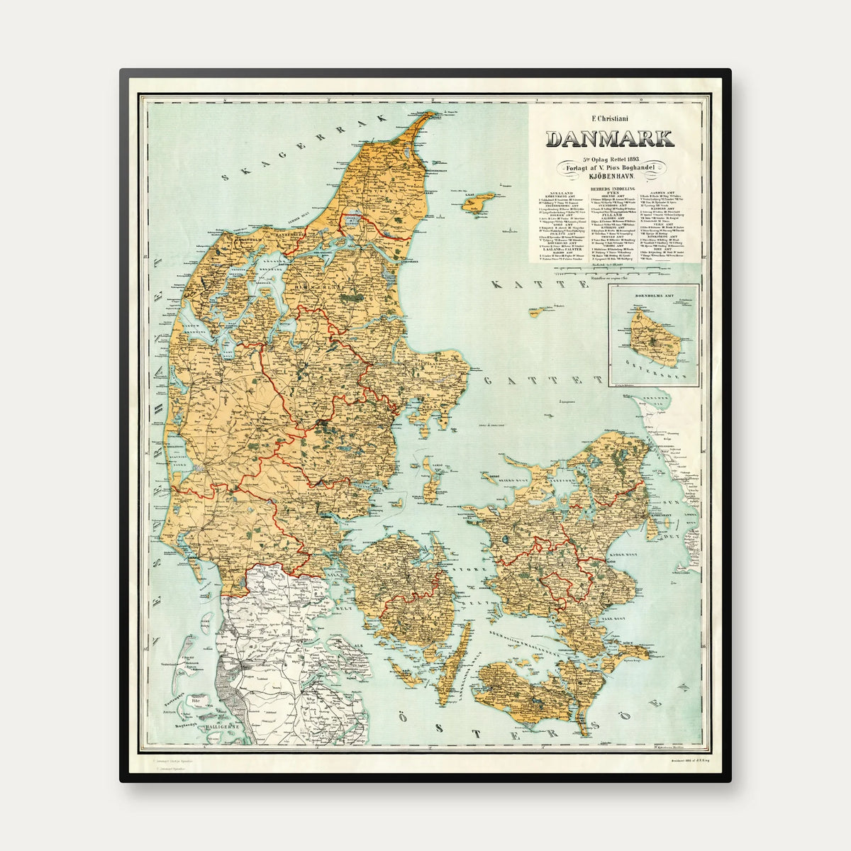 Danmark 1893 - Landkort - 60×70 cm – billede 1