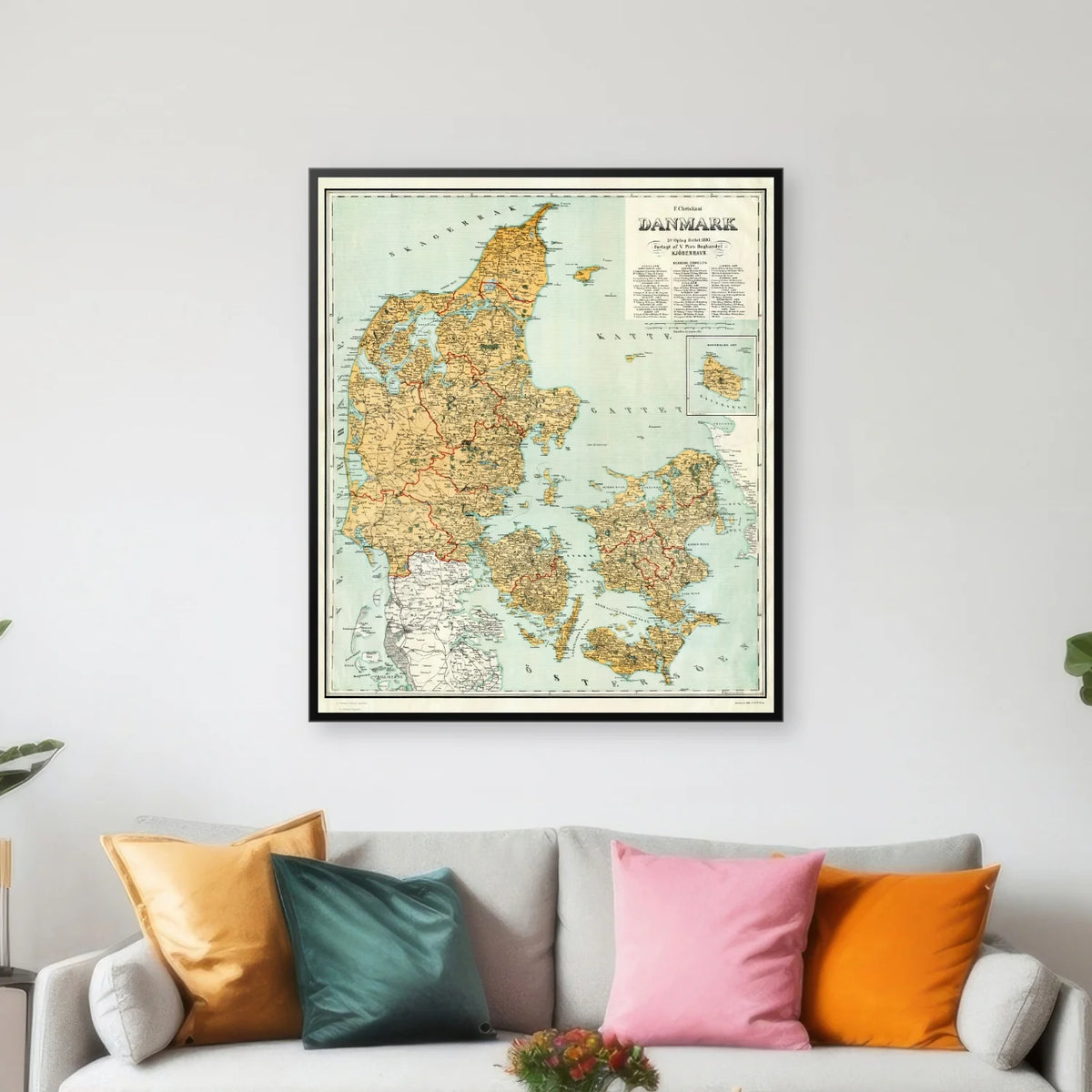 Danmark 1893 - Landkort - 60×70 cm – billede 3