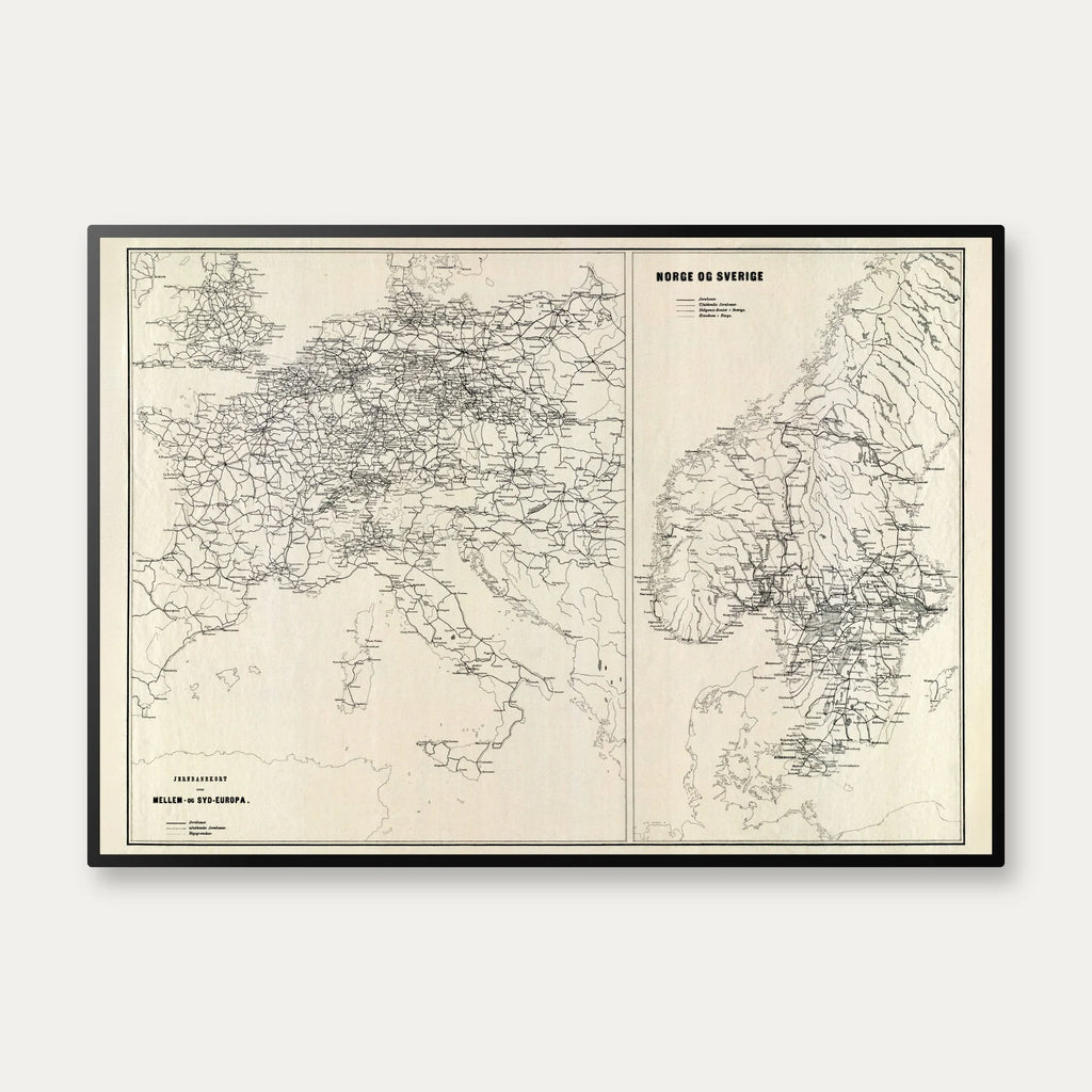 Jernbanekort over Mellem- og Syd-Europa 1884 - Jernbanekort – billede 1