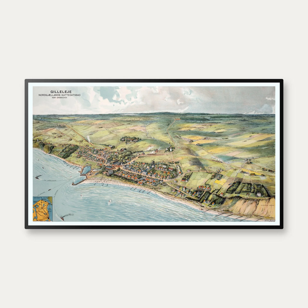 Gilleleje set fra luften 1918 - Bykort - 100×58 cm – billede 1