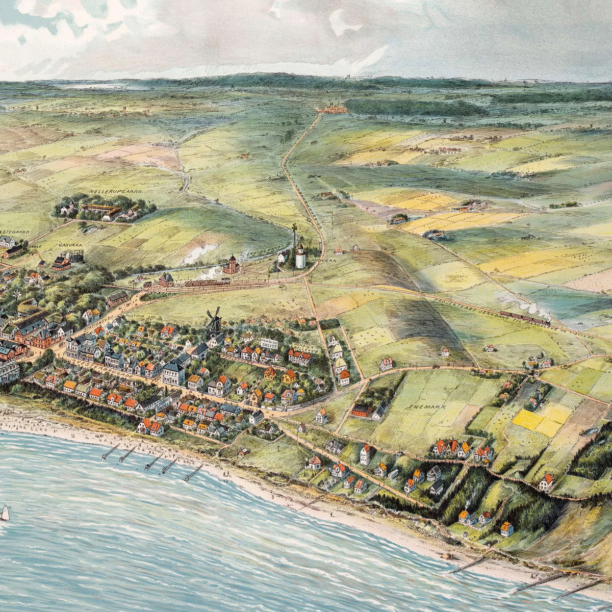 Gilleleje set fra luften 1918 - Bykort - 100×58 cm – billede 4