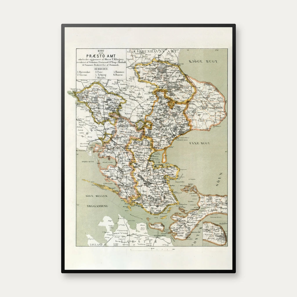Kort over Præstø Amt 1872 - Plakat – billede 1