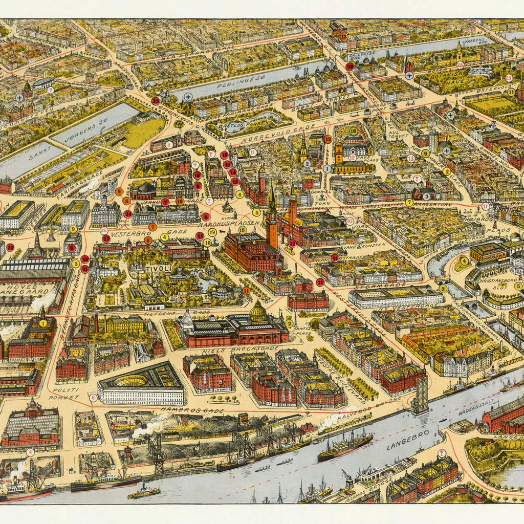 København i fugleperspektiv, set fra Amager 1930 - Byprospekt - 120×40 cm – billede 4