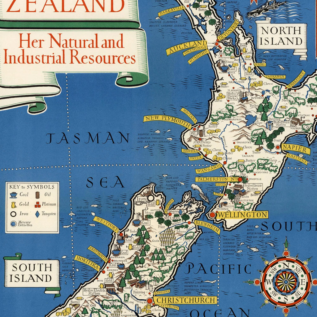 New Zealands 1943 - Kort over naturressourcer og industri – billede 4