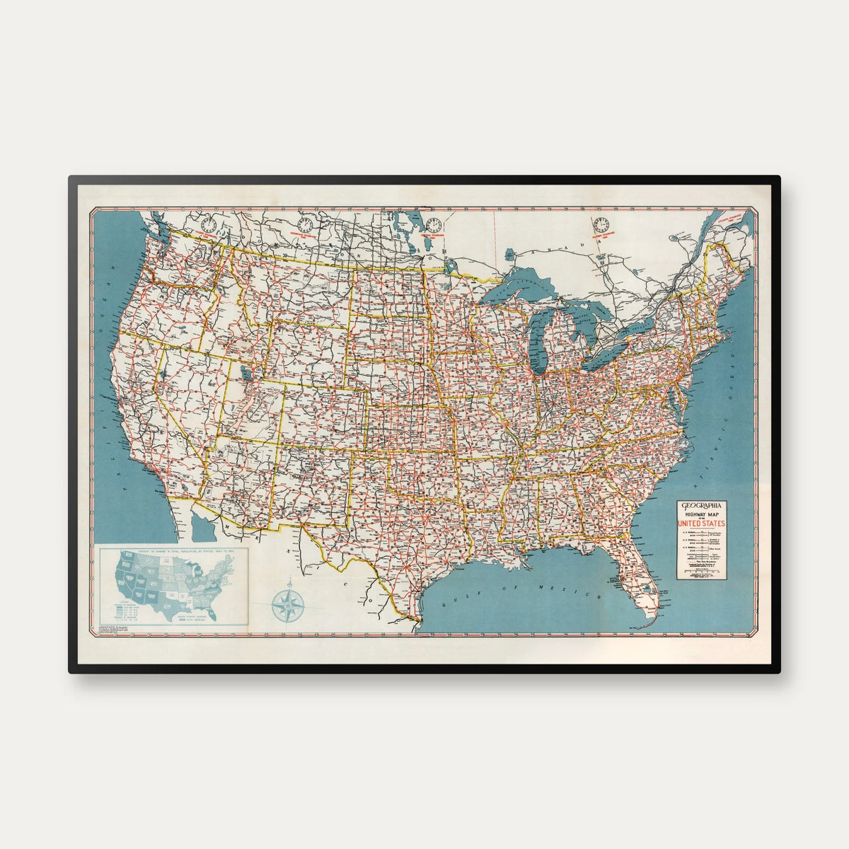 Geographia vejkort over USA 1950 – billede 1