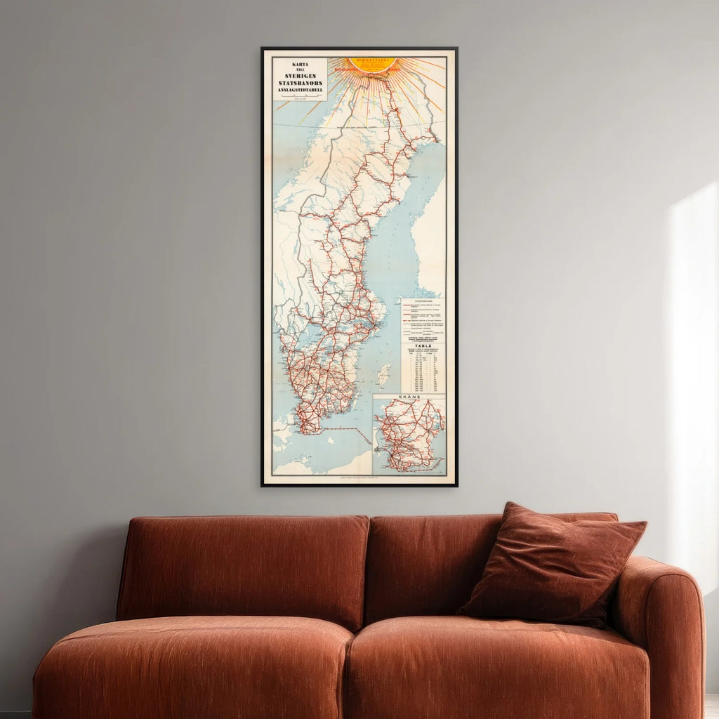 Sveriges Statsbanor 1947 - Anslagstidtabeller - Jernbanekort - 120×54 cm – billede 2