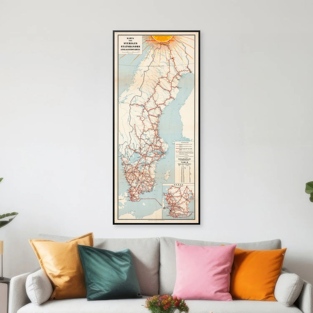 Sveriges Statsbanor 1947 - Anslagstidtabeller - Jernbanekort - 120×54 cm – billede 3