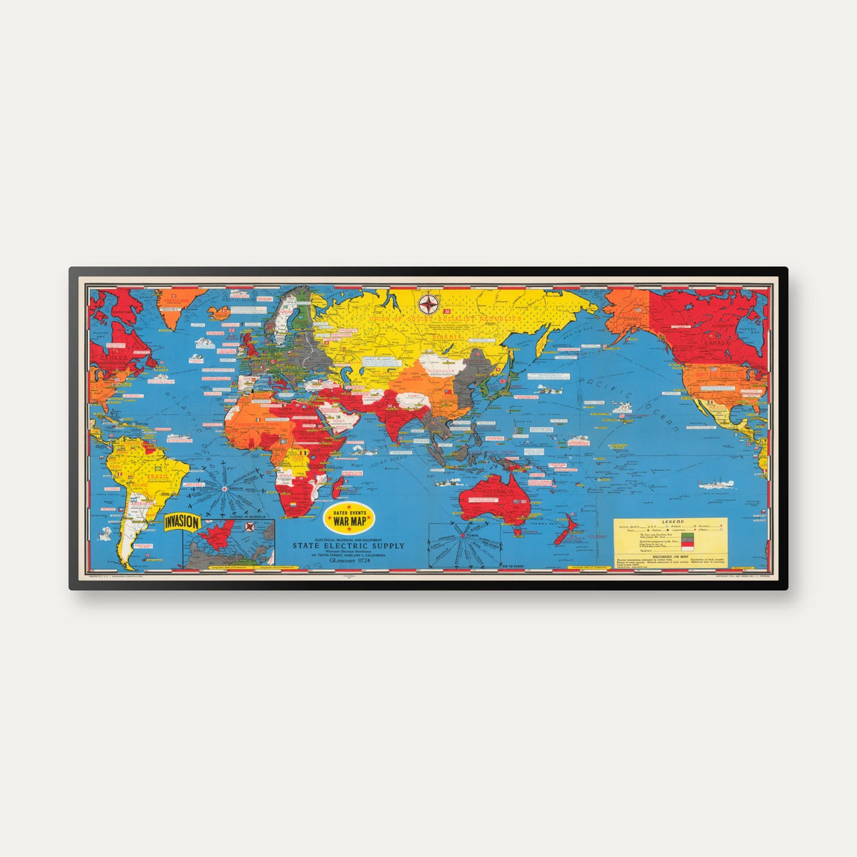 Anden Verdenskrig: Historisk tidslinje og kort 1945 - 100×45 cm – billede 1