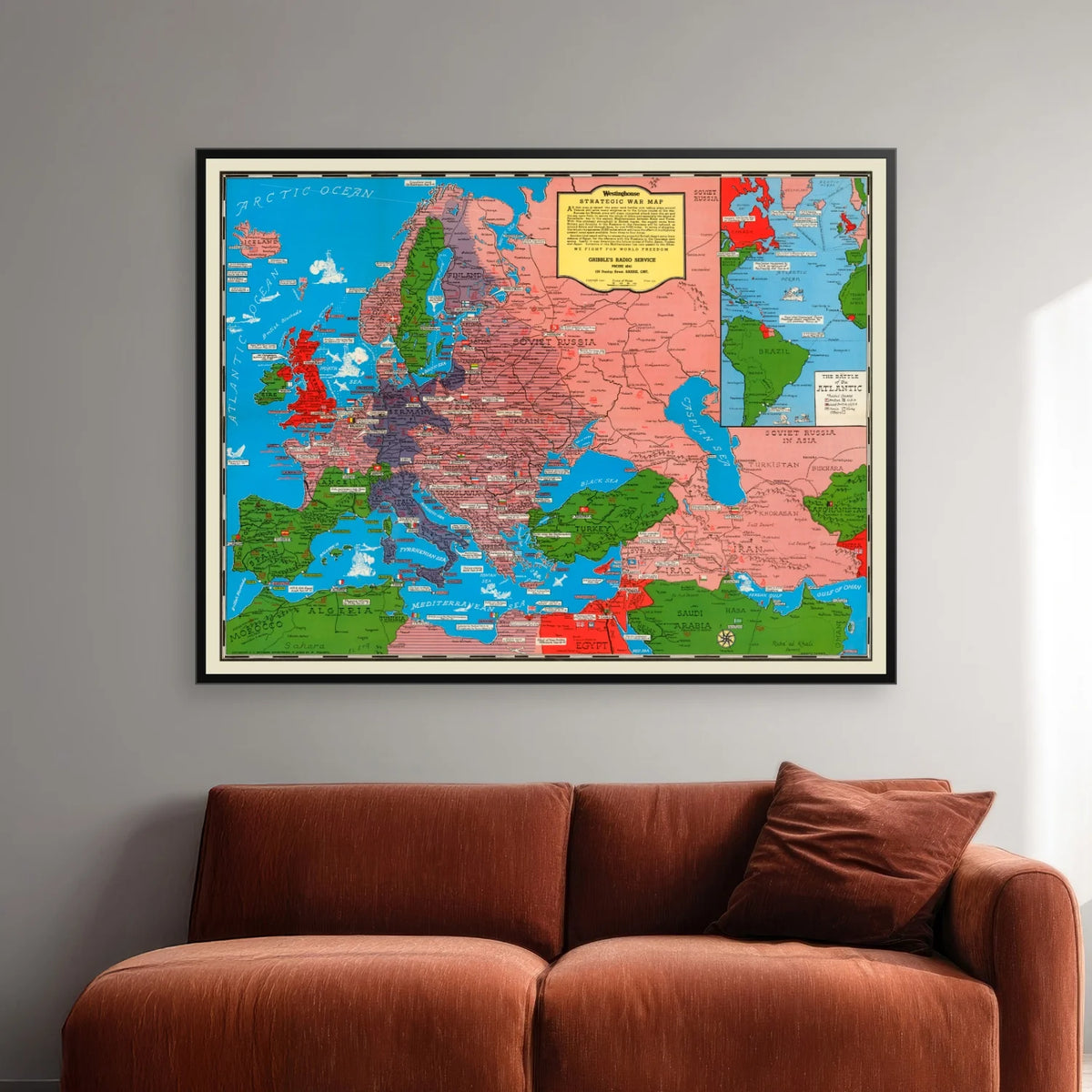 Westinghouse Strategiske Verdenskort 1941 - Krigskort - 85×65 cm – billede 2