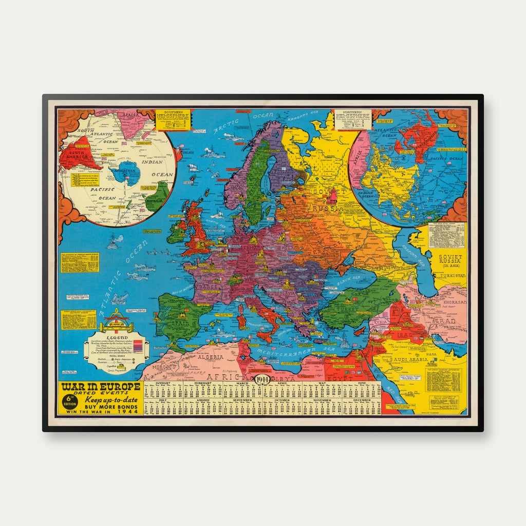 Krigen i Europa: Begivenheder og fronter 1944 1944 - Krigskort - 81×62 cm – billede 1
