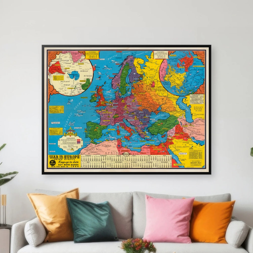 Krigen i Europa: Begivenheder og fronter 1944 1944 - Krigskort - 81×62 cm – billede 3