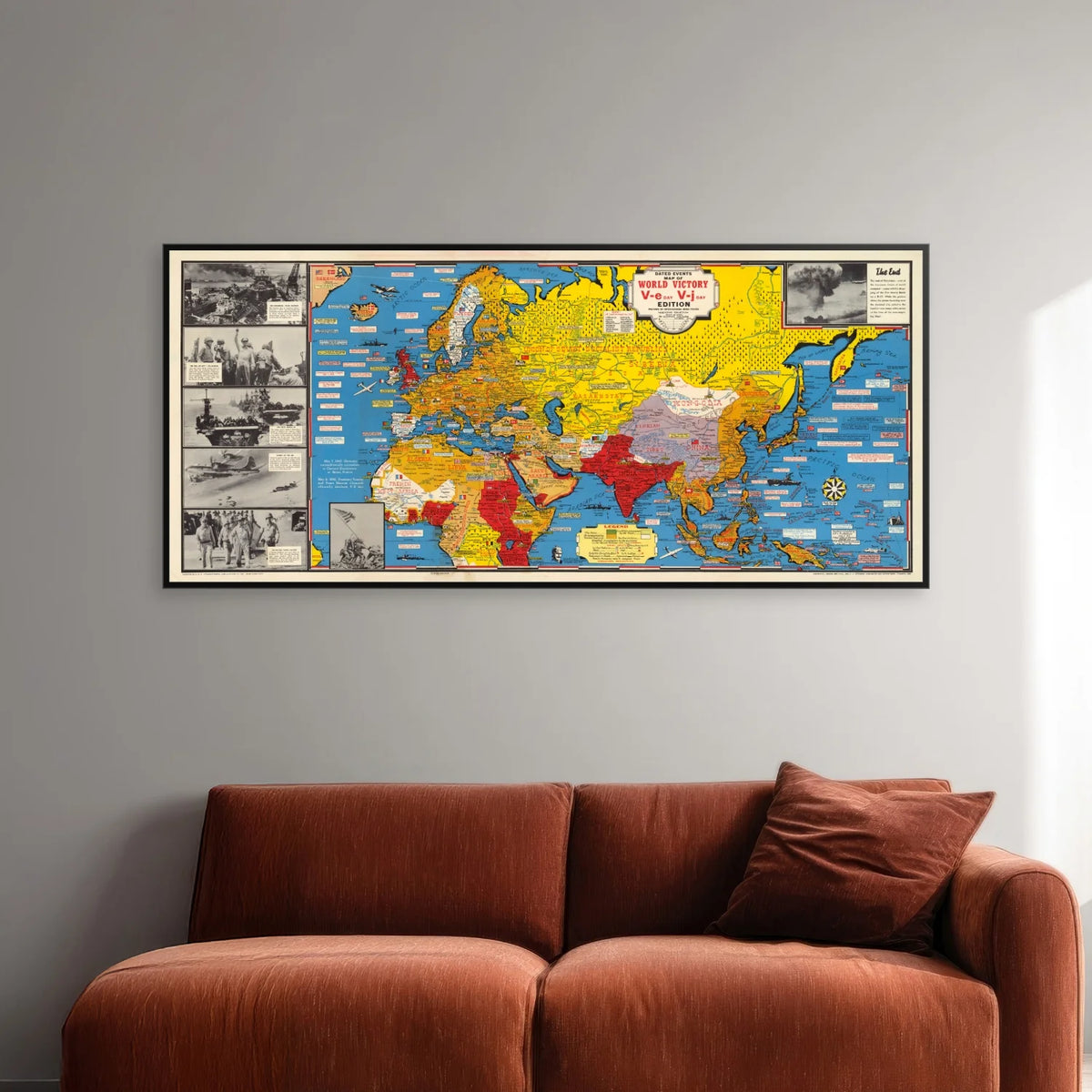 Sejren i Europa: Historisk verdenskort 1945 - Krigskort - 100×45 cm – billede 2