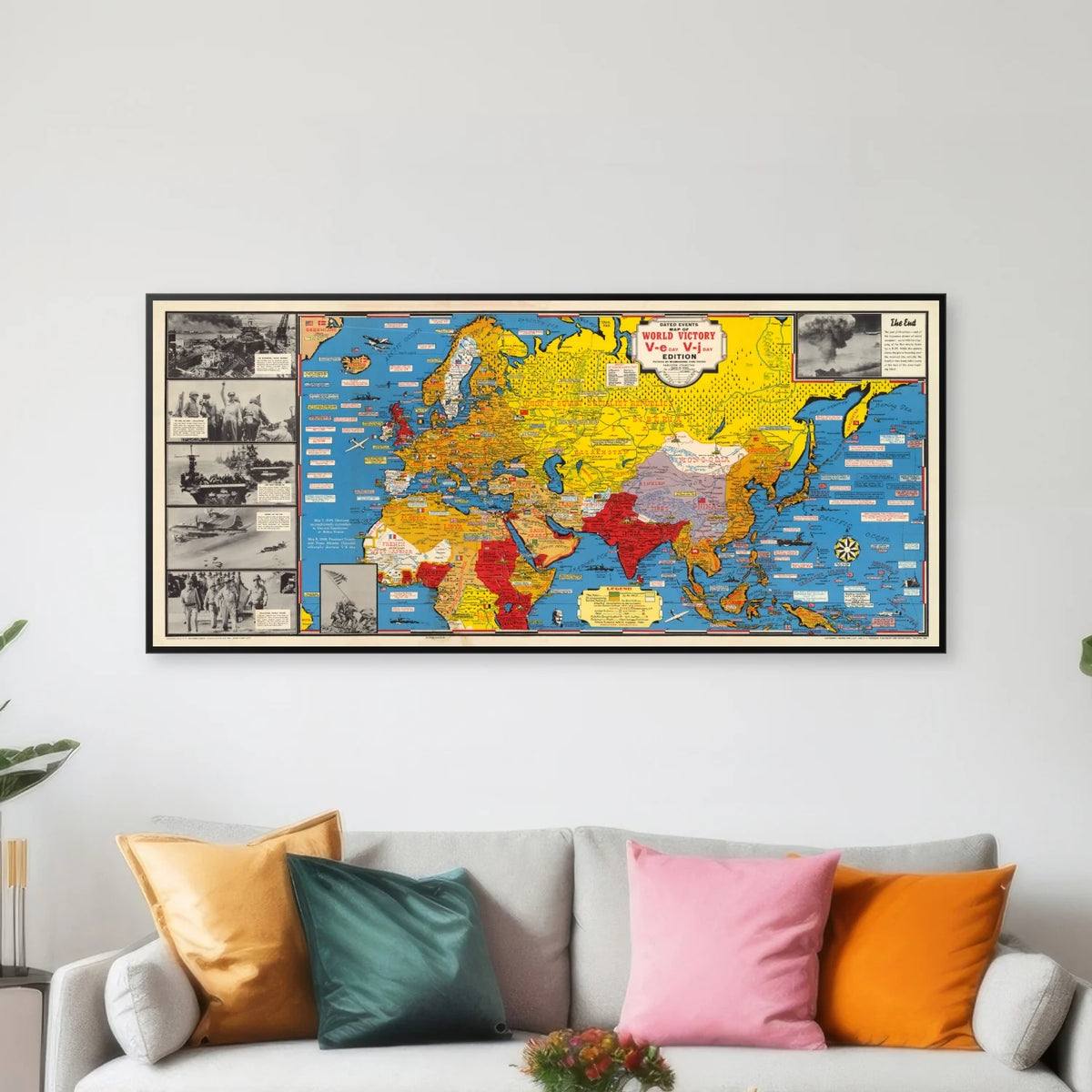 Sejren i Europa: Historisk verdenskort 1945 - Krigskort - 100×45 cm – billede 3