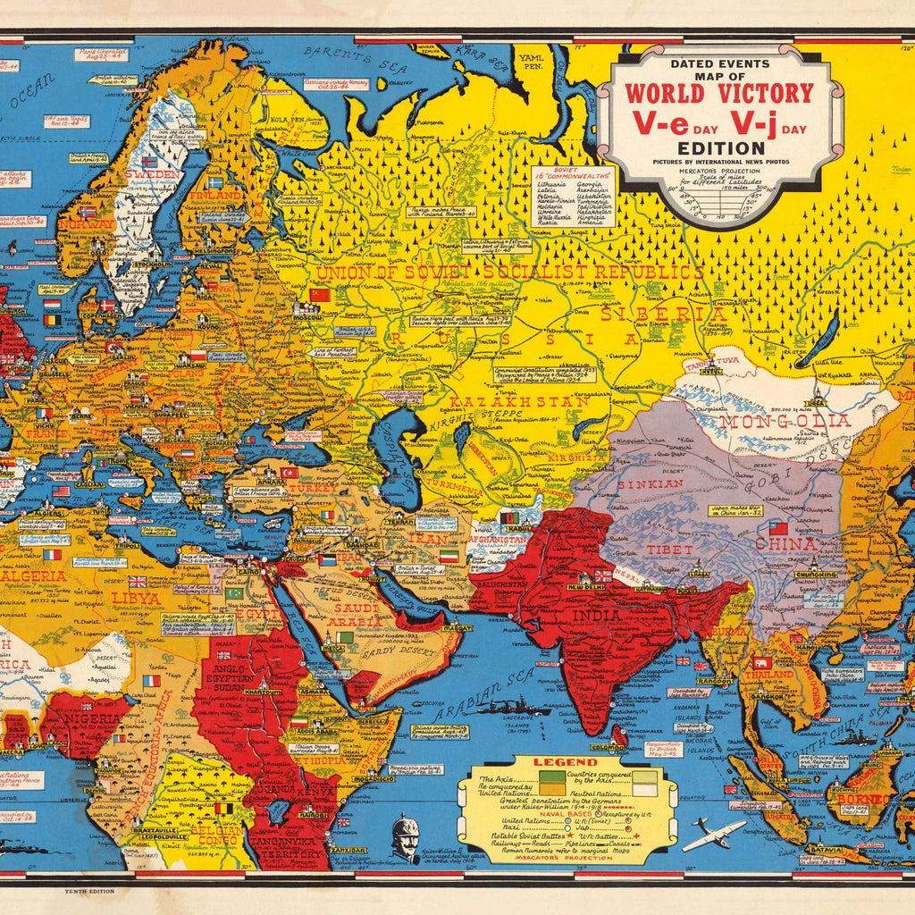 Sejren i Europa: Historisk verdenskort 1945 - Krigskort - 100×45 cm – billede 4