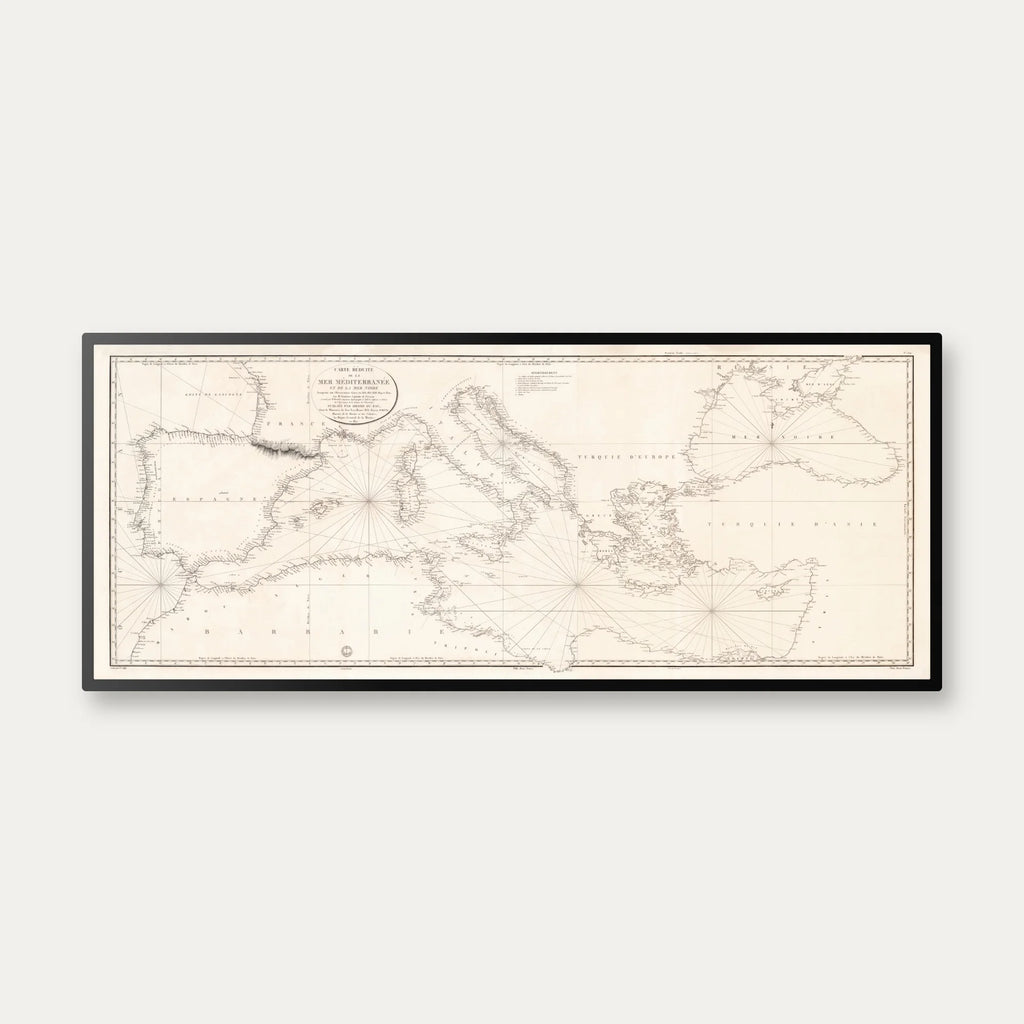 Middelhavet - Carte Reduite De La Mer Mediterranee 1833 - Søkort - 120×50 cm – billede 1