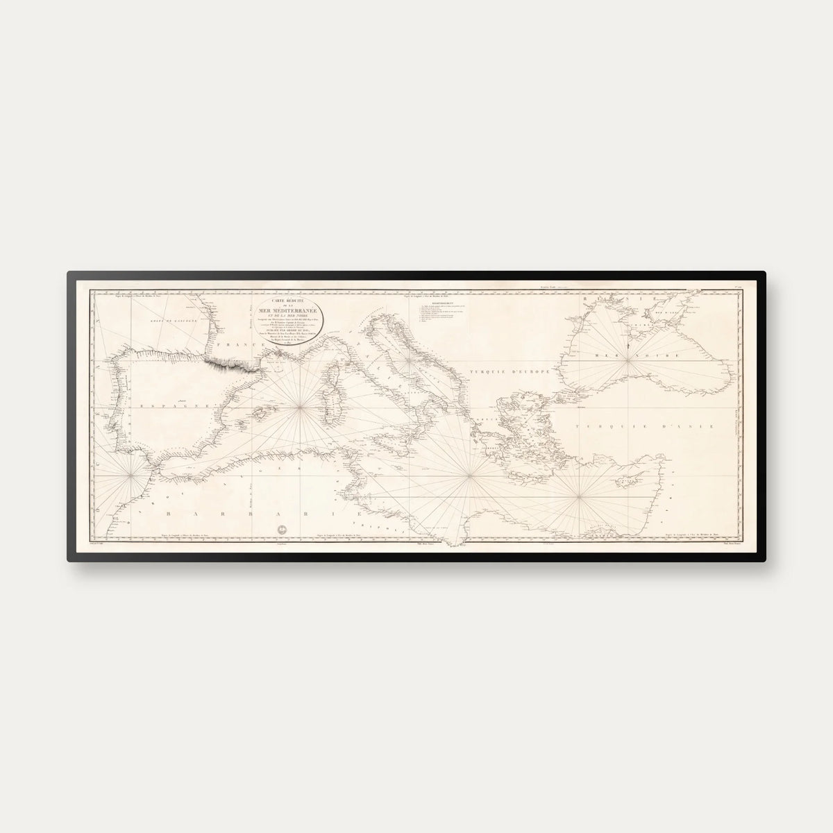 Middelhavet - Carte Reduite De La Mer Mediterranee 1833 - Søkort - 120×50 cm – billede 1