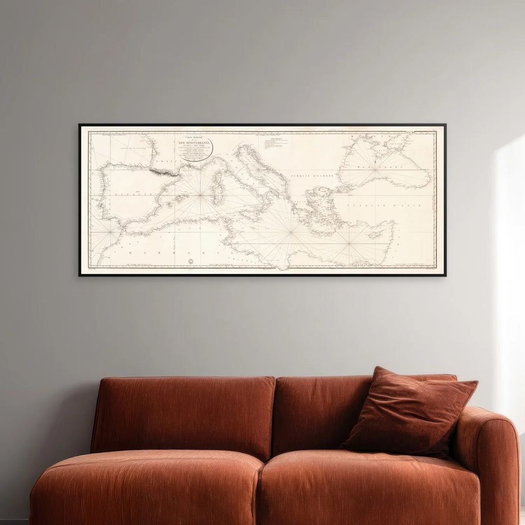 Middelhavet - Carte Reduite De La Mer Mediterranee 1833 - Søkort - 120×50 cm – billede 2