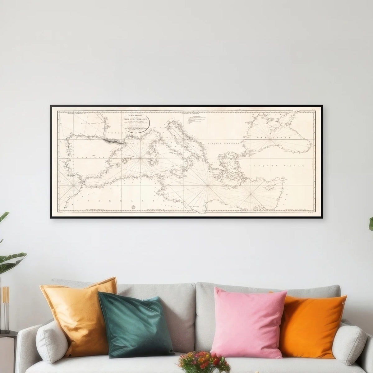 Middelhavet - Carte Reduite De La Mer Mediterranee 1833 - Søkort - 120×50 cm – billede 3