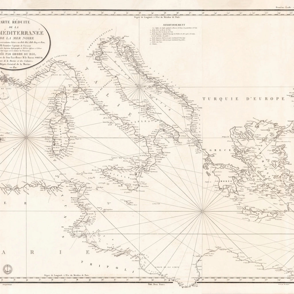 Middelhavet - Carte Reduite De La Mer Mediterranee 1833 - Søkort - 120×50 cm – billede 4