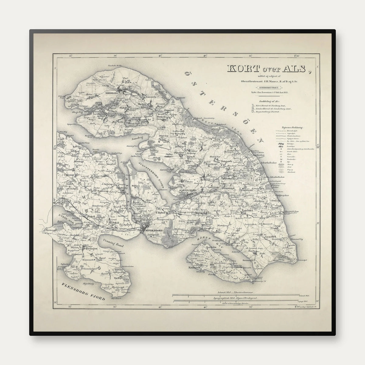 Kort over Als 1851 - Plakat – billede 1