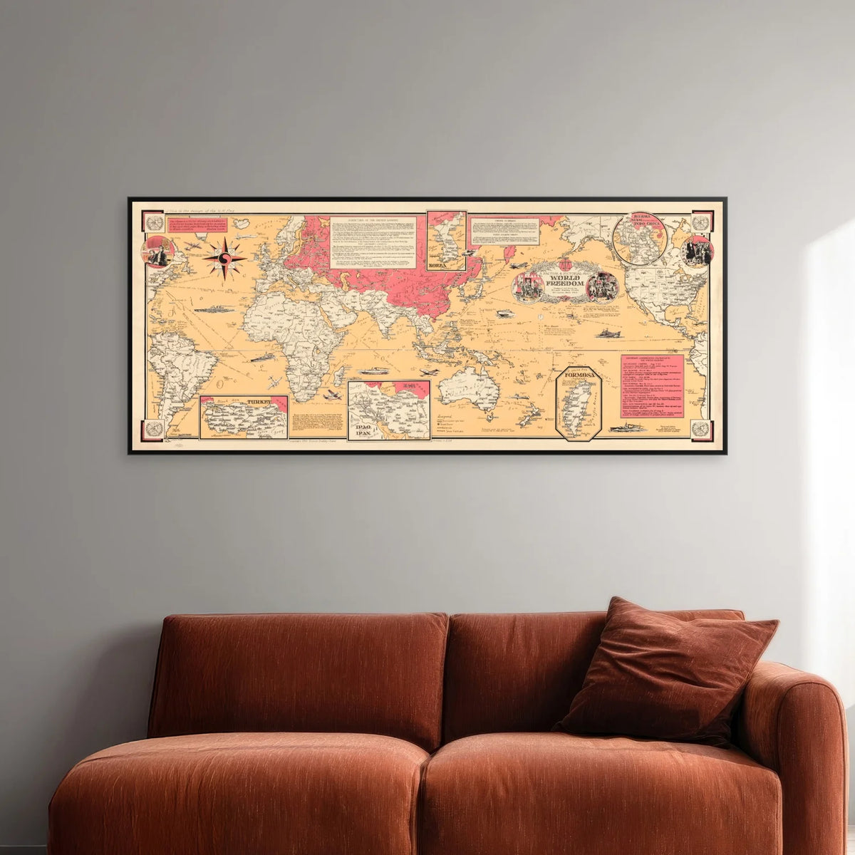 Verdens Frihed 1950 - Illustreret verdenskort - 130×56 cm – billede 2