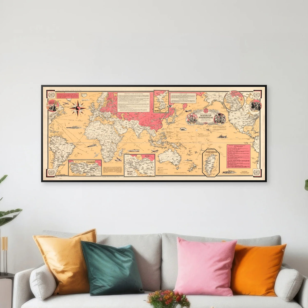 Verdens Frihed 1950 - Illustreret verdenskort - 130×56 cm – billede 3