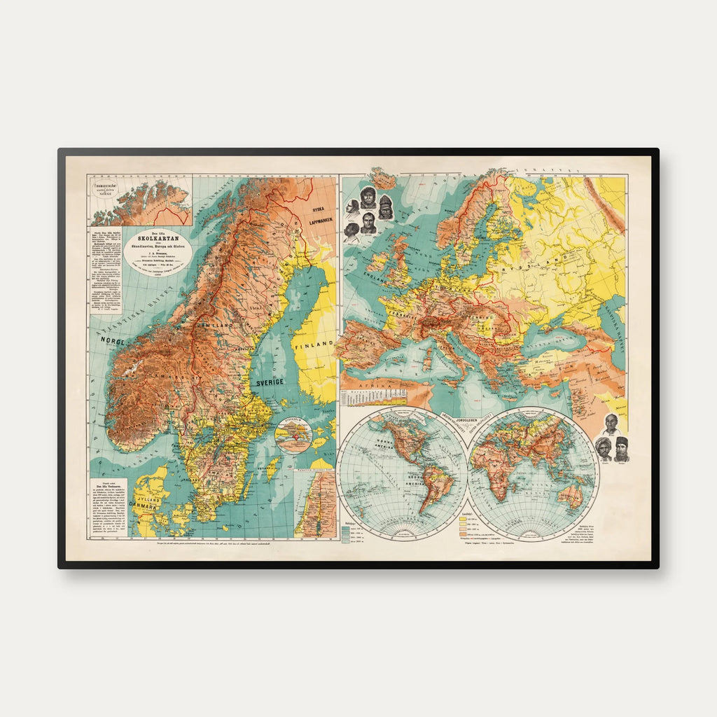 Skolekort over Skandinavien og Europa - Historisk landkort – billede 1