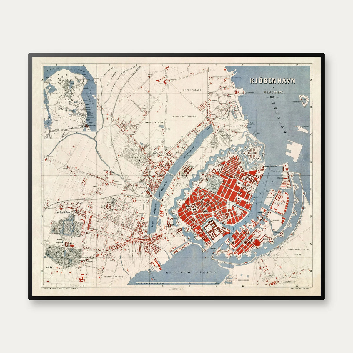 København 1871 - Historisk bykort - 60×50 cm – billede 1