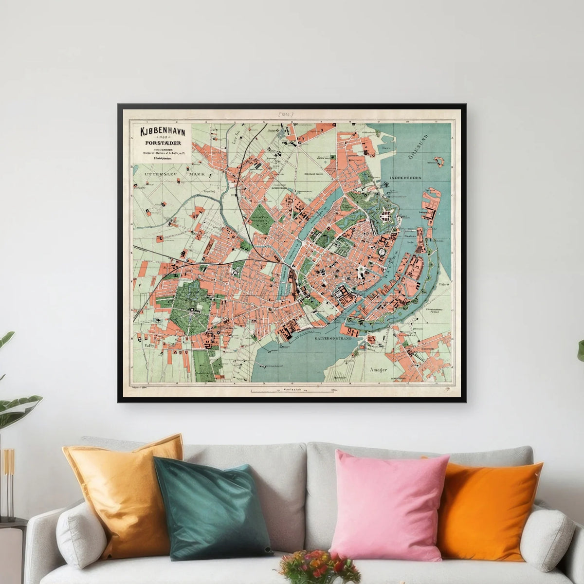 København med Forstæder 1890 - Bykort - 60×70 cm – billede 3