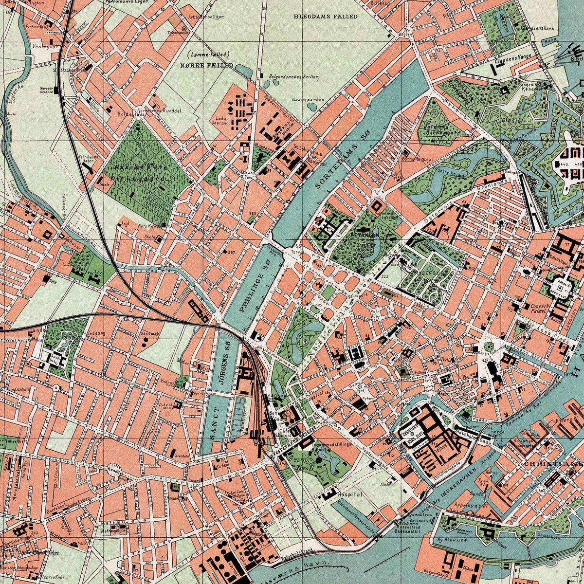 København med Forstæder 1890 - Bykort - 60×70 cm – billede 4