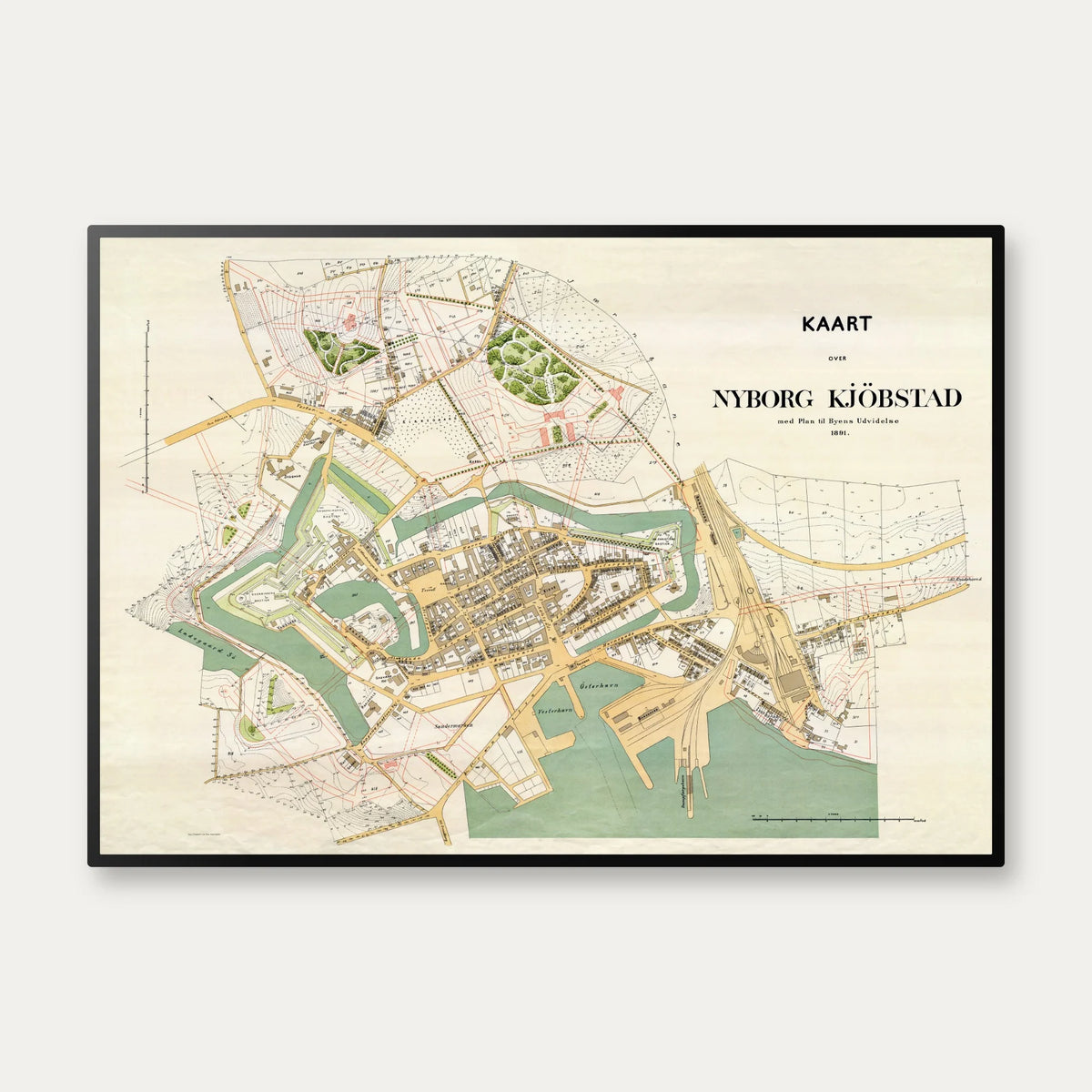 Nyborg Købstad 1891 - Historisk bykort – billede 1