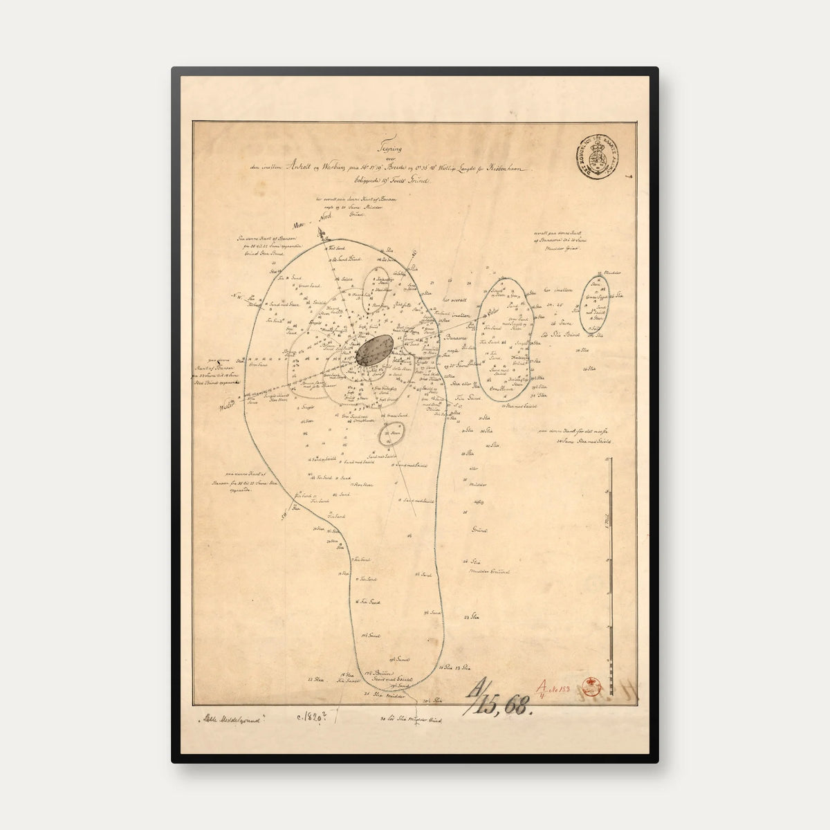 Middelgrunden 1820 - Håndtegnet søkort – billede 1