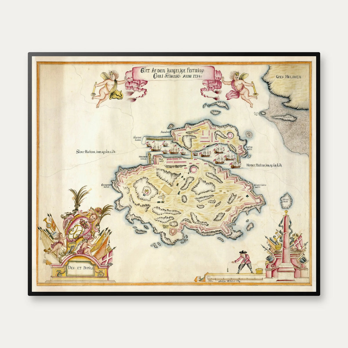 Christiansø Fæstning 1734 - Militærkort - 60×50 cm – billede 1