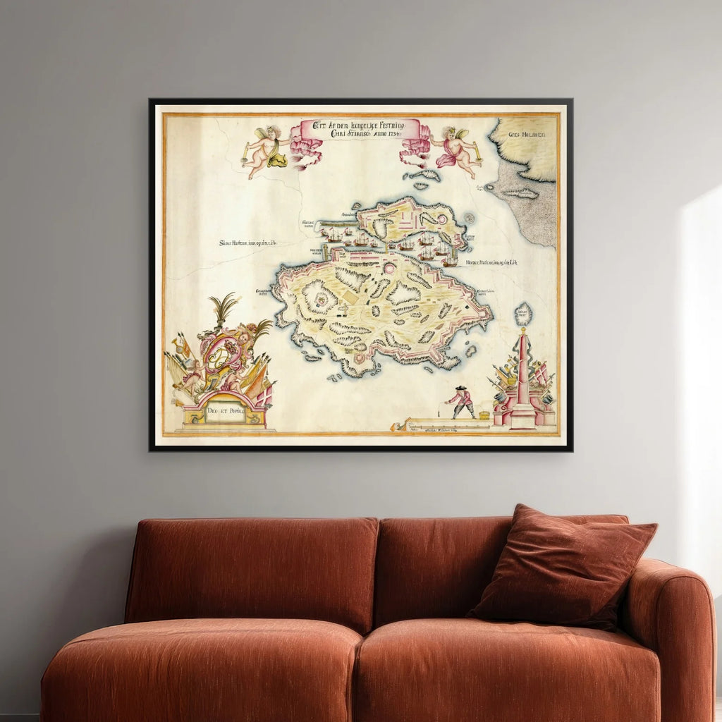 Christiansø Fæstning 1734 - Militærkort - 60×50 cm – billede 2