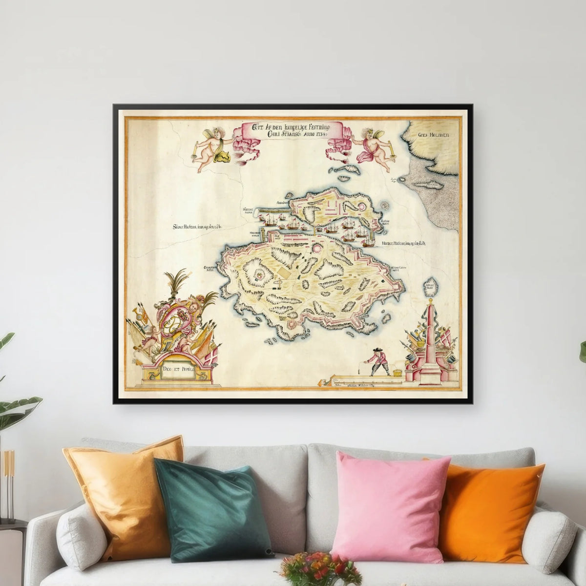 Christiansø Fæstning 1734 - Militærkort - 60×50 cm – billede 3