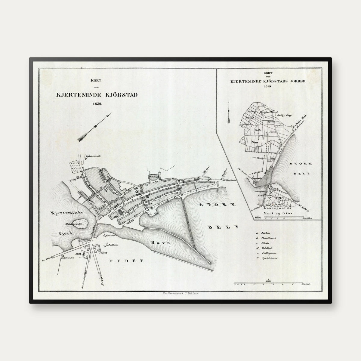 Kerteminde 1859 - Historisk bykort - 80×65 cm – billede 1