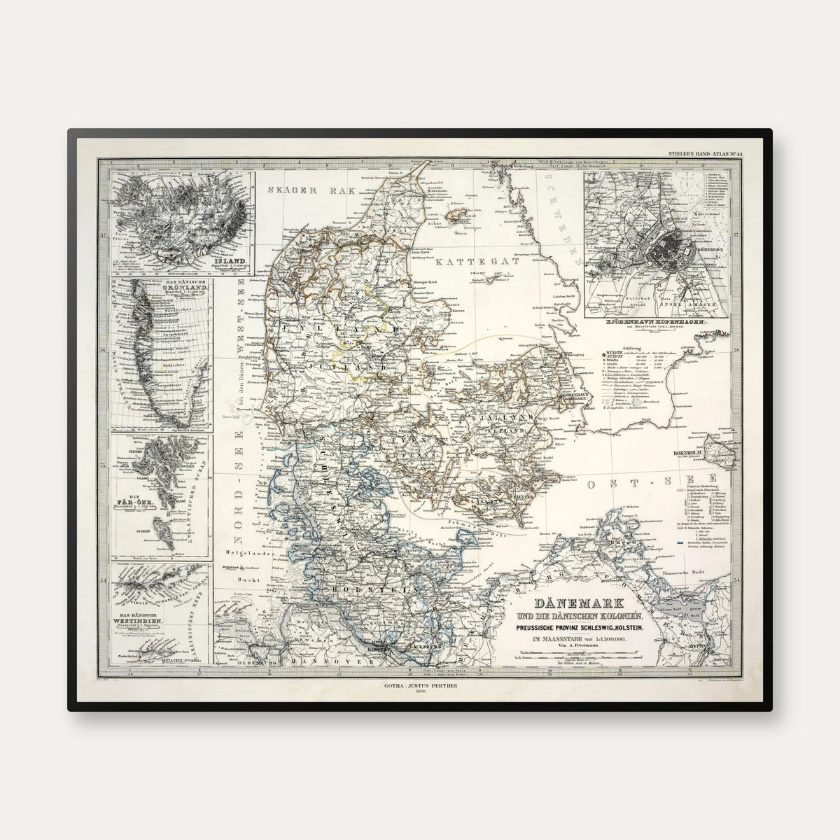 Danmark og kolonierne 1880 - Historisk landkort - 75×62 cm – billede 1