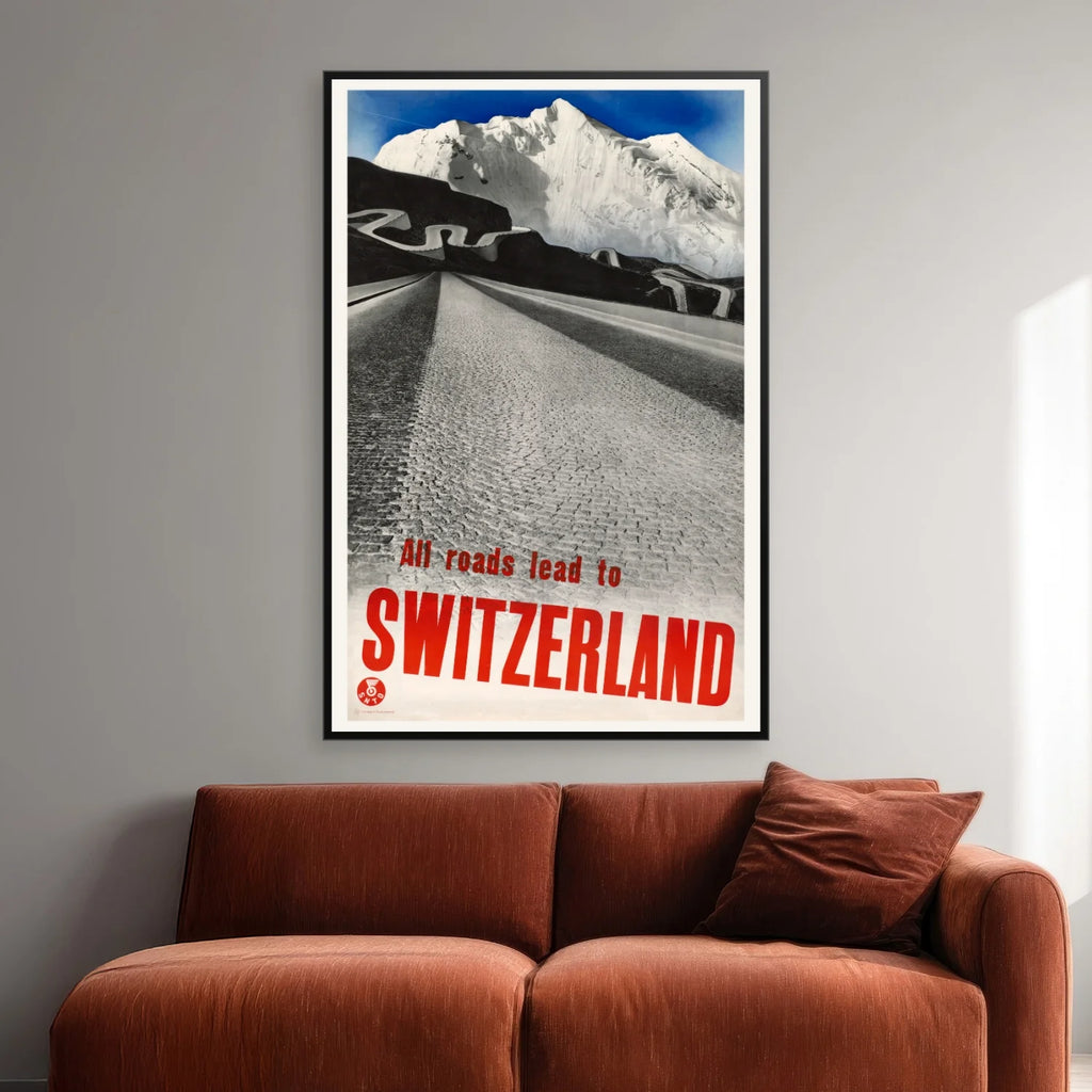 All Roads Lead to Switzerland - Vintage rejseplakat - 40×60 cm – billede 2