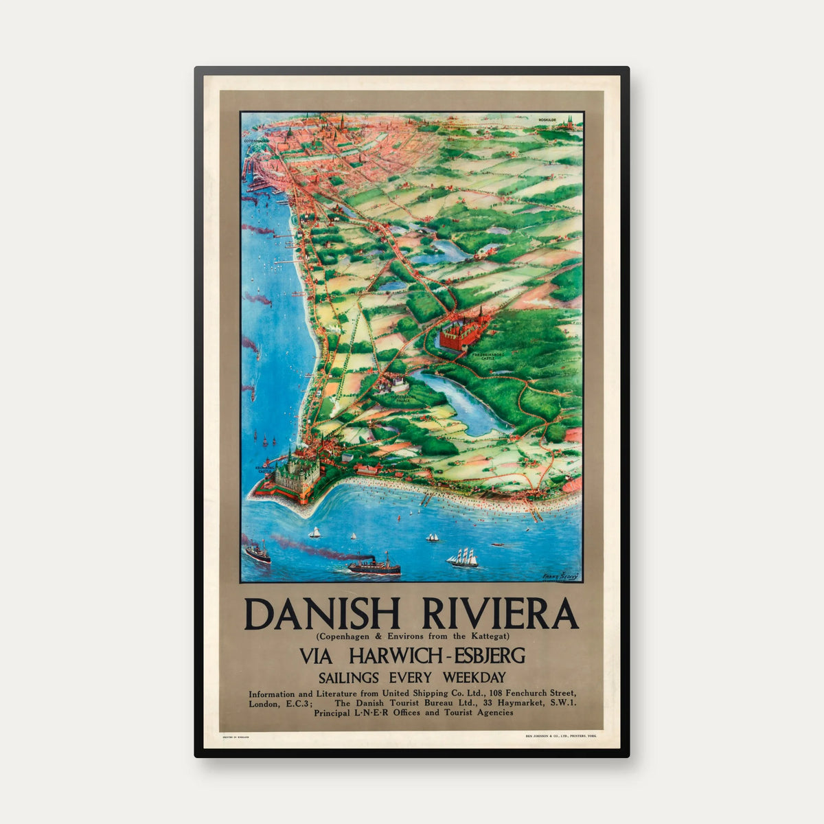 Den Danske Riviera 1930 - Vintage rejseplakat - 63×100 cm – billede 1