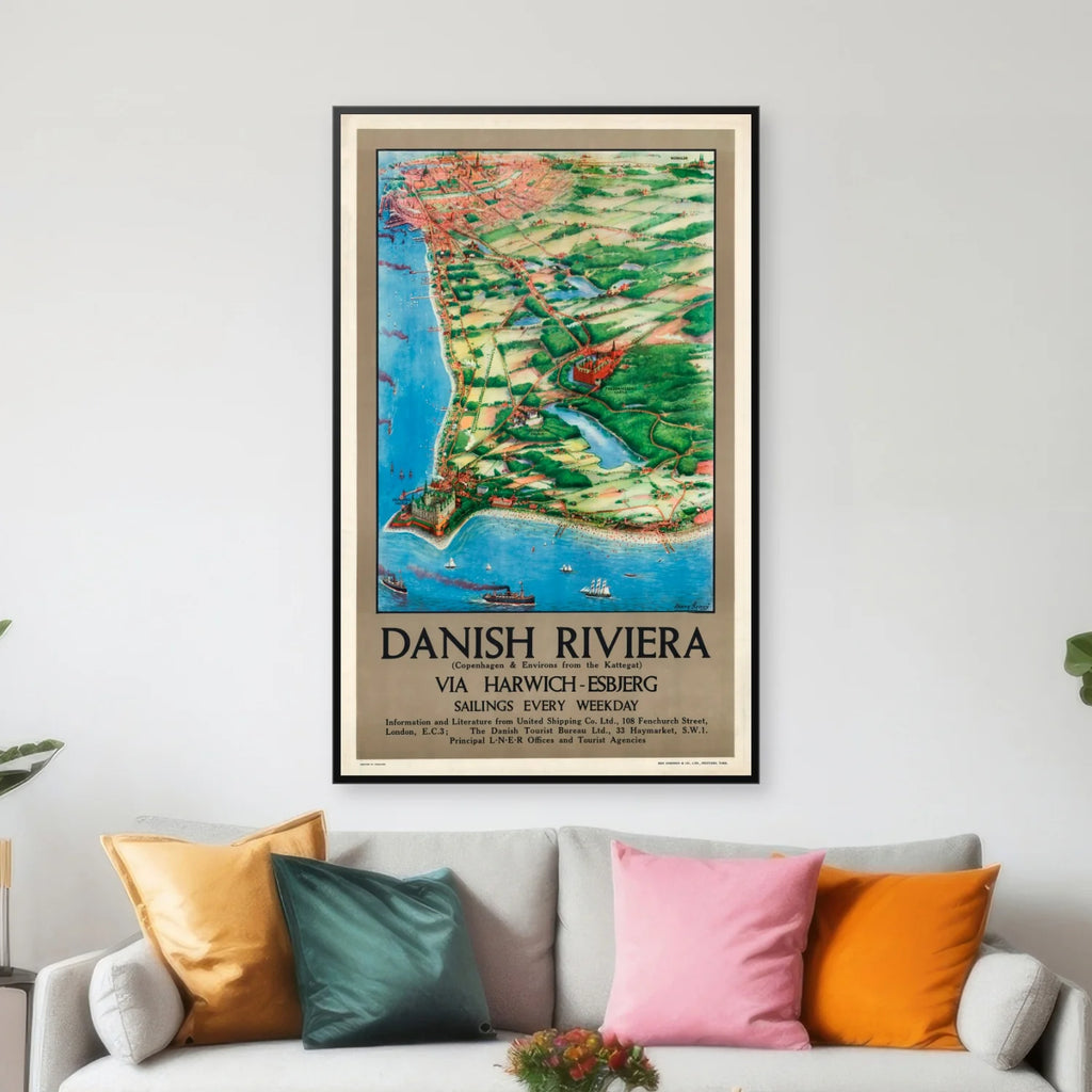 Den Danske Riviera 1930 - Vintage rejseplakat - 63×100 cm – billede 3