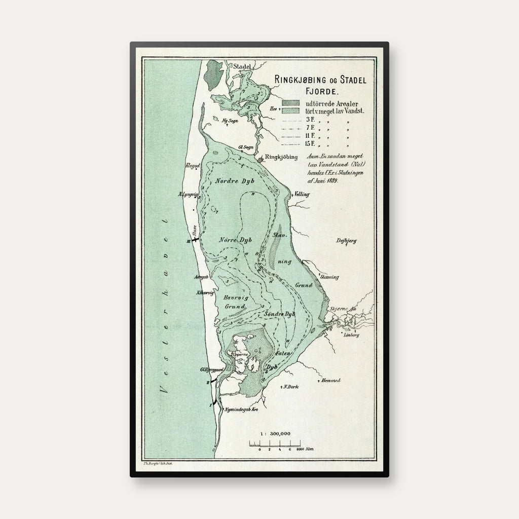 Ringkøbing og Stadil Fjorde 1890 - Historisk landkort - 25×42 cm – billede 1
