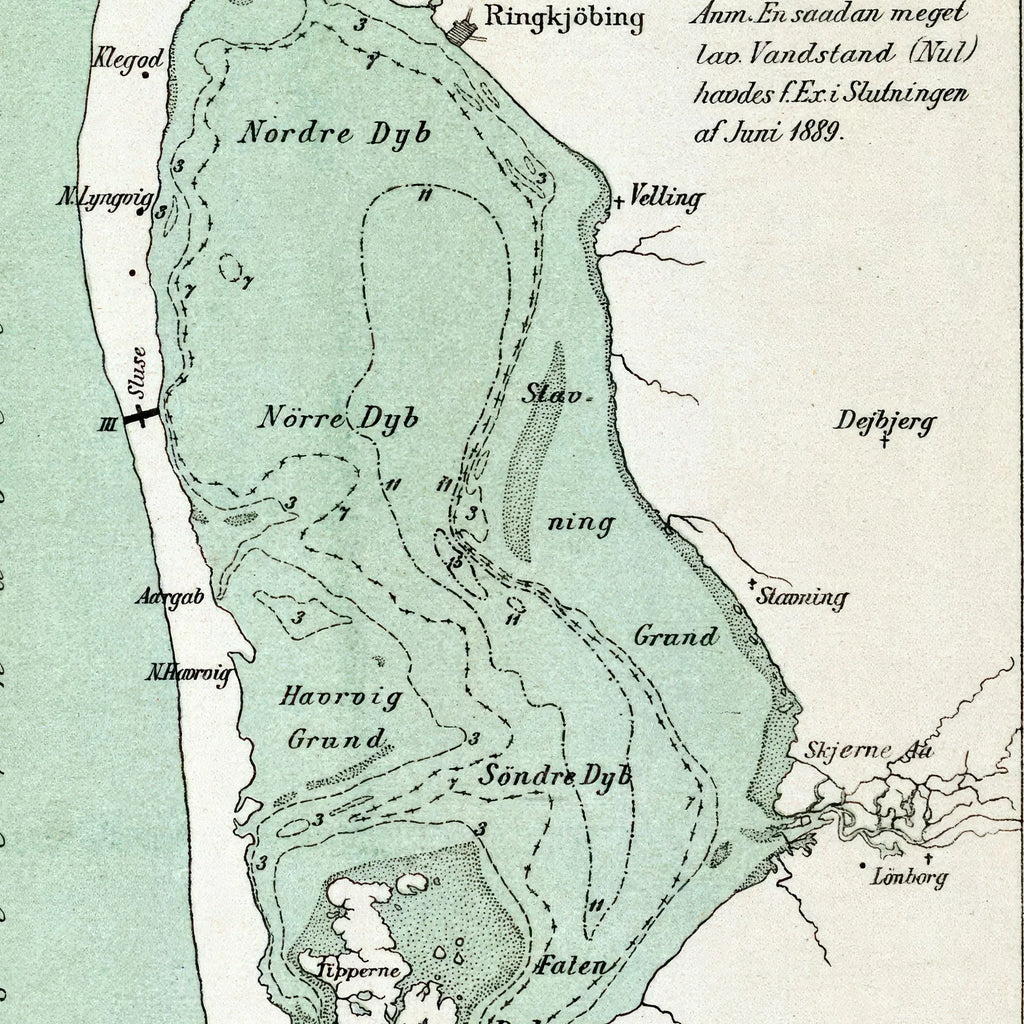 Ringkøbing og Stadil Fjorde 1890 - Historisk landkort - 25×42 cm – billede 4