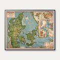Danmark højdekort 1950 - Undervisningskort - 75×60 cm – billede 1